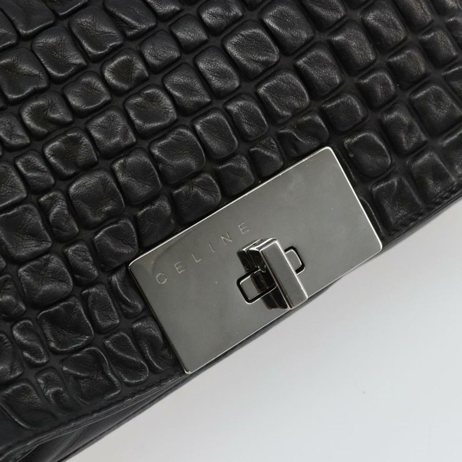 【日本直送】CELINE 鏈條單肩包 皮革 黑色 銀色 正品 187041SAV-19