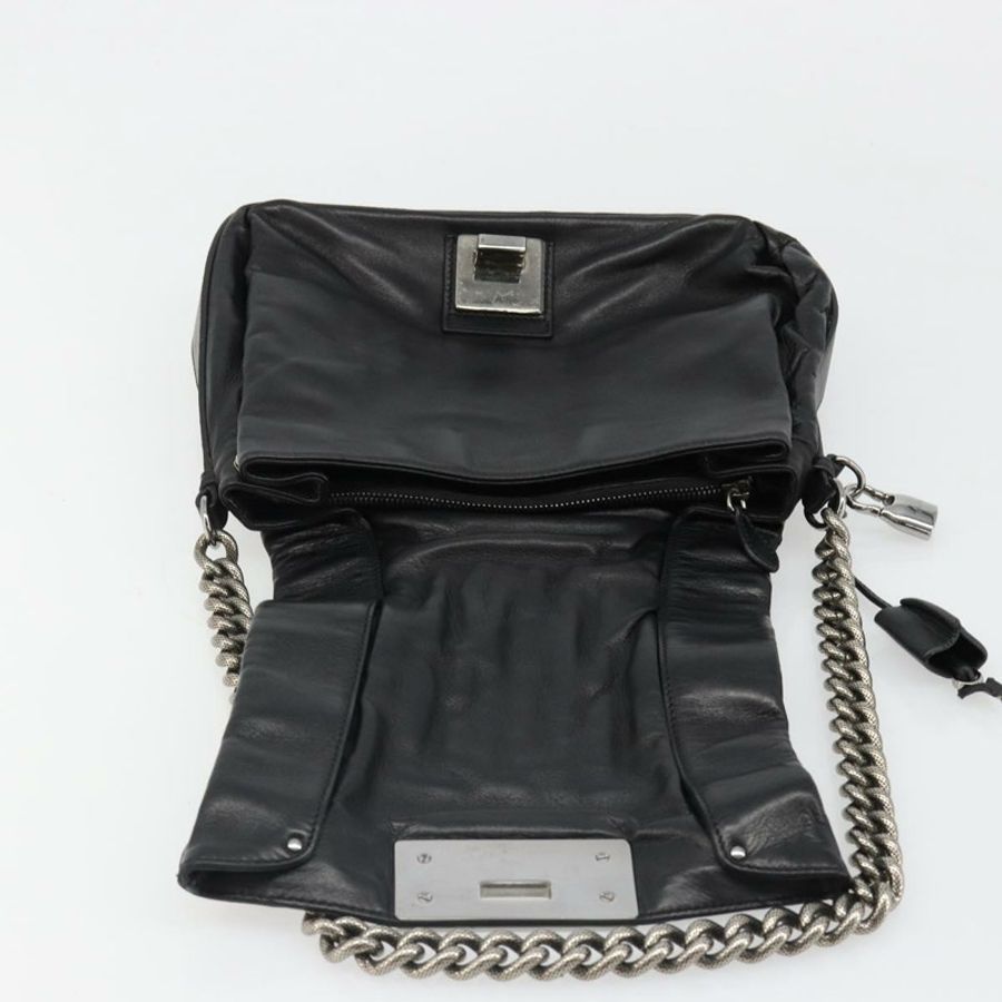 【日本直送】CELINE 鏈條單肩包 皮革 黑色 銀色 正品 187041SAV-20