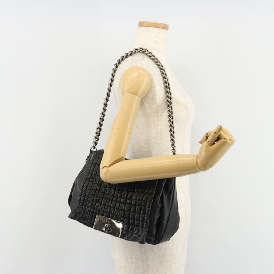 【日本直送】CELINE 鏈條單肩包 皮革 黑色 銀色 正品 187041SAV-28