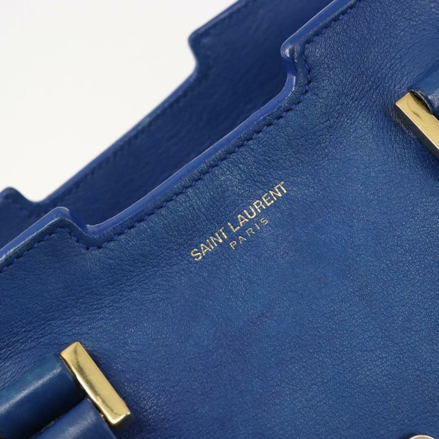 【日本直送】SAINT LAURENT Petit Cabas 手提包 皮革 2way 藍色 金色 Auth 187142A-21