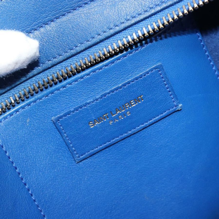 【日本直送】SAINT LAURENT Petit Cabas 手提包 皮革 2way 藍色 金色 Auth 187142A-22