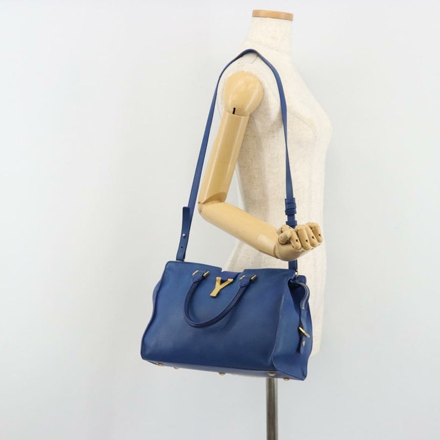 【日本直送】SAINT LAURENT Petit Cabas 手提包 皮革 2way 藍色 金色 Auth 187142A-26