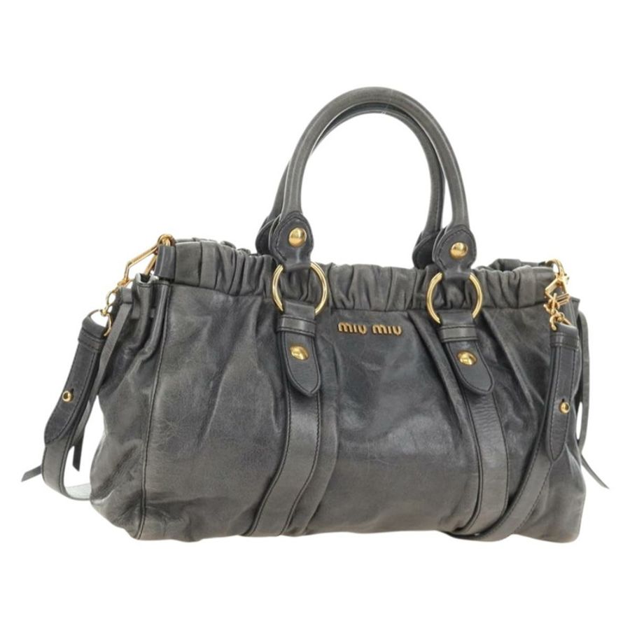 【日本直送】Miu Miu 手提包 皮革 兩用 灰色 金色 正品 yk20558SAM-0
