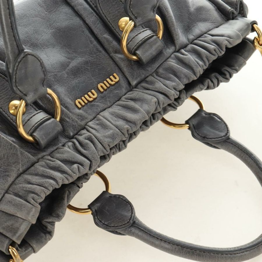 【日本直送】Miu Miu 手提包 皮革 兩用 灰色 金色 正品 yk20558SAM-5