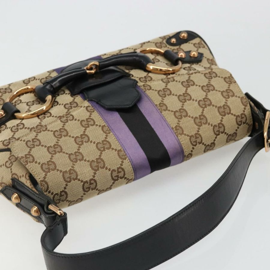 【日本直送】GUCCI GG帆布馬銜扣雪莉酒系列手提包 米色 金色 129500 正品 yk20593SAV-5