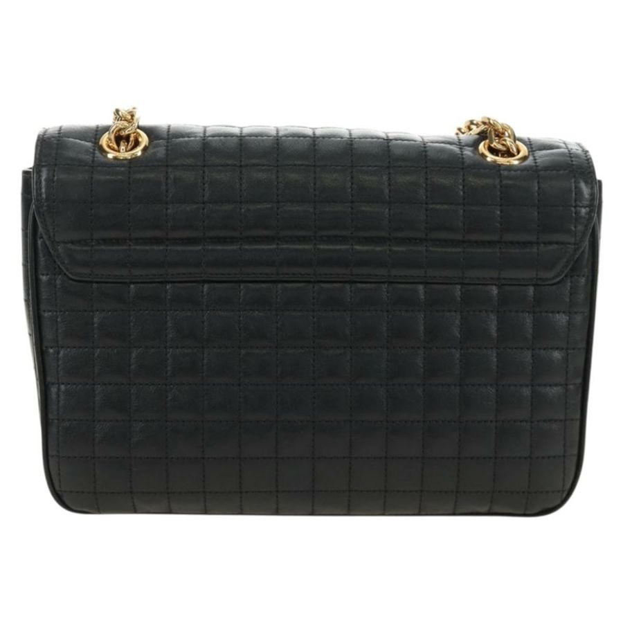 【日本直送】CELINE 鏈條單背包，黑色皮革，金色，正品 186545SAM-1