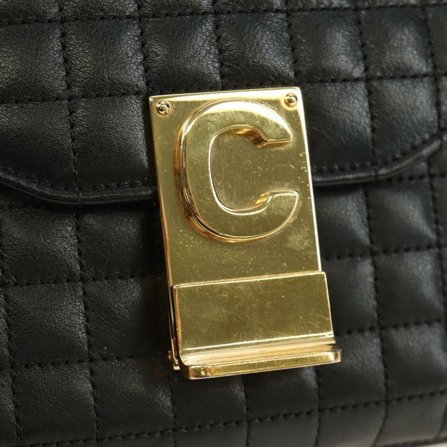 【日本直送】CELINE 鏈條單背包，黑色皮革，金色，正品 186545SAM-18