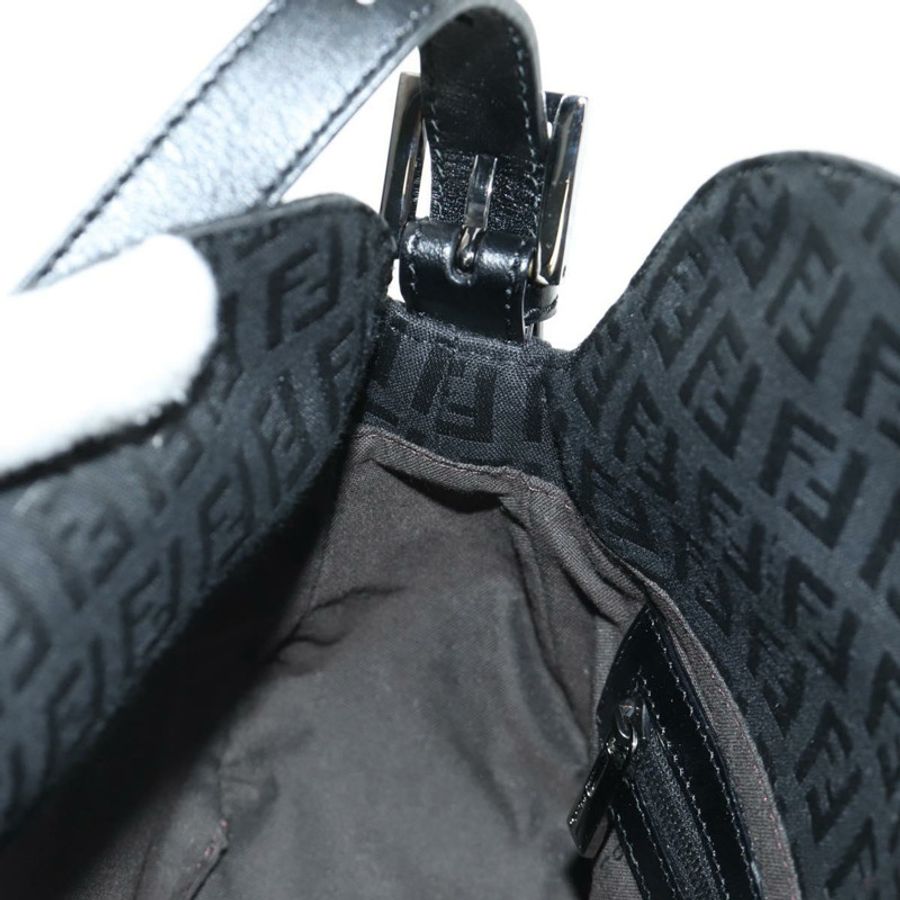 【日本直送】FENDI Zucchino帆布Mamma Baguette單肩包 黑色銀色 正品 yk20555SAM-21