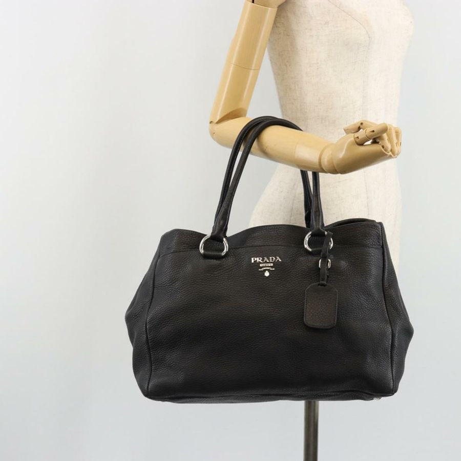 【日本直送】PRADA 皮革手提包 2way 黑色銀色 Auth yk20528A-26