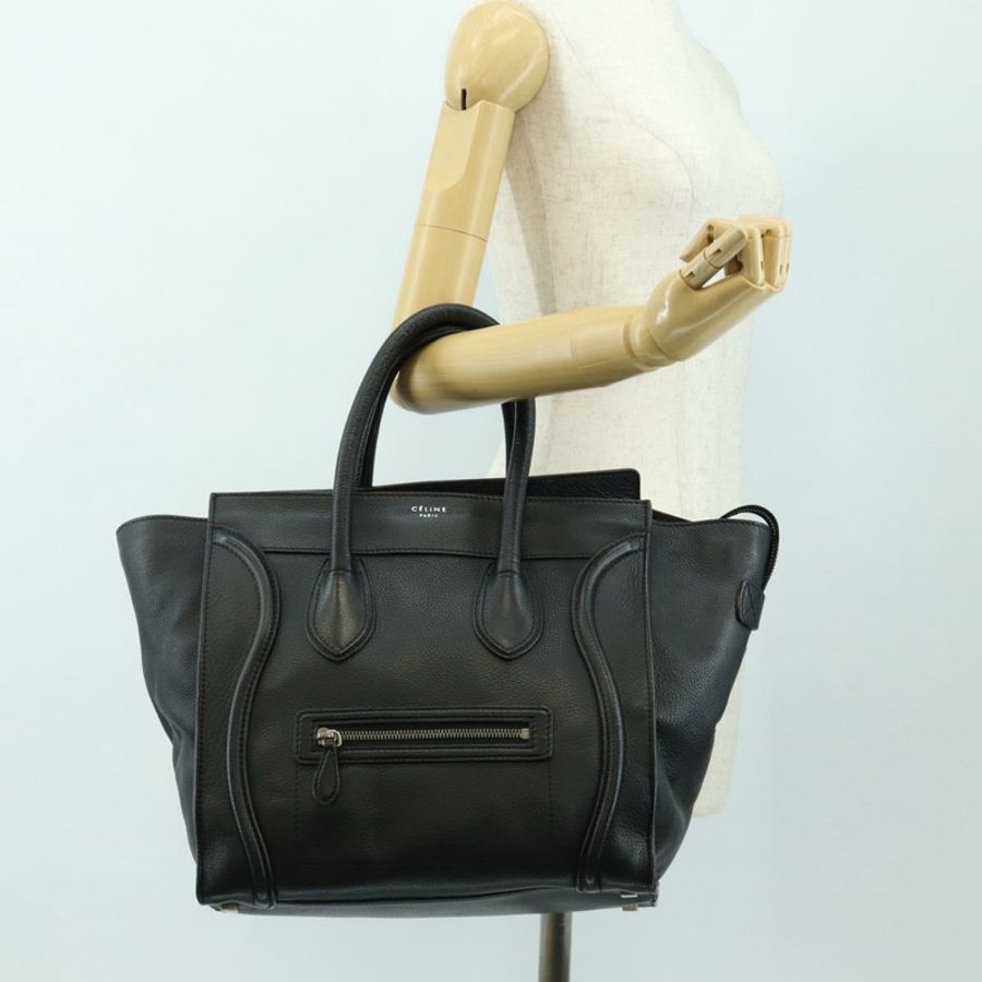 【日本直送】CELINE Luggage Mini Shopper 手提包，黑色銀色皮革，正品 yk20549SAM-23