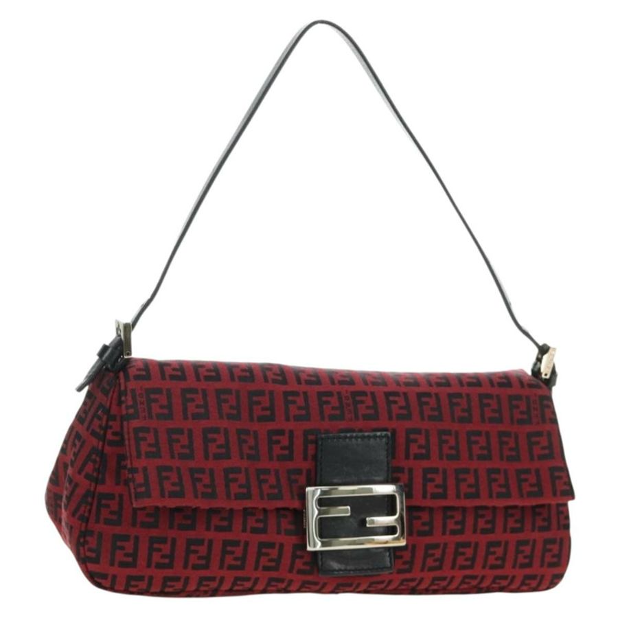 【日本直送】FENDI Zucchino帆布Mamma Baguette單肩包 紅色銀色 正品 185835SAM-0