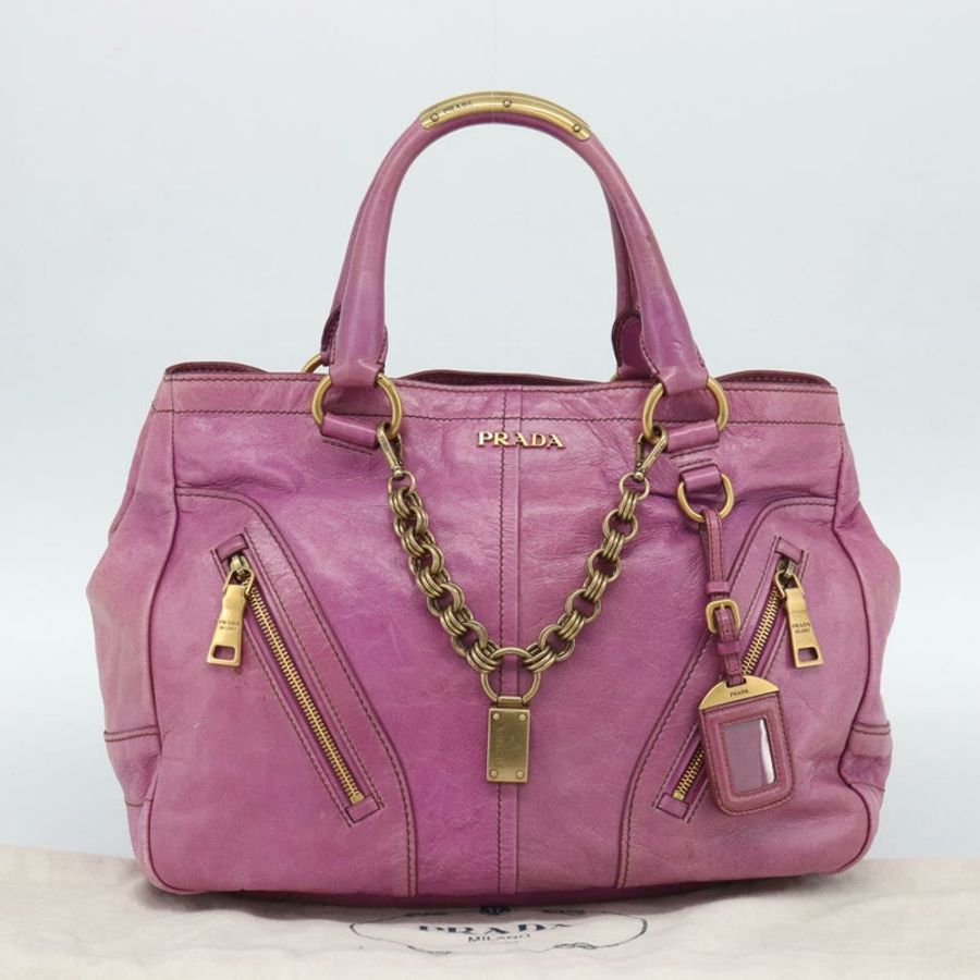【日本直送】PRADA 手提包 皮革 紫色 金色 正品 188753M-11