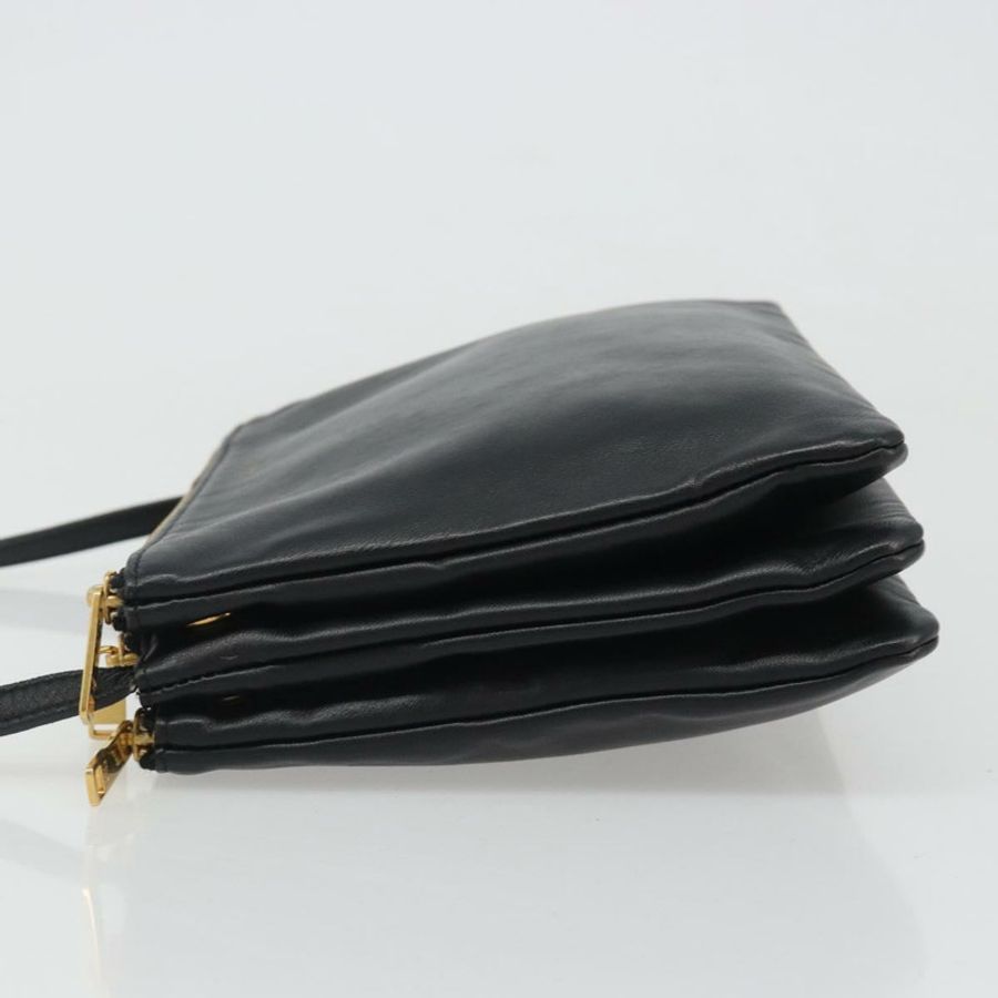 【日本直送】CELINE Trio 肩背包，黑色金色皮革，正品 mr2544V-3