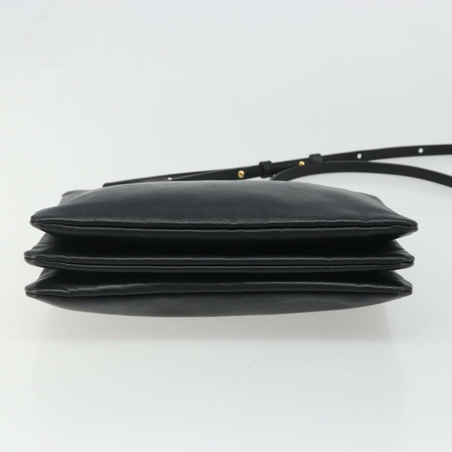 【日本直送】CELINE Trio 肩背包，黑色金色皮革，正品 mr2544V-4
