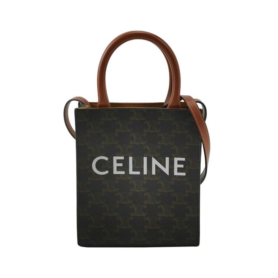 Celine Cabas迷你牛皮凱旋門印花印刷Logo斜背包單肩包-0