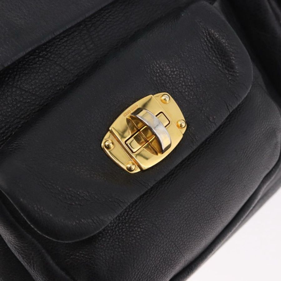 【日本直送】Miu Miu 皮革肩背包，黑色金色，兩用款，正品 187448V-18