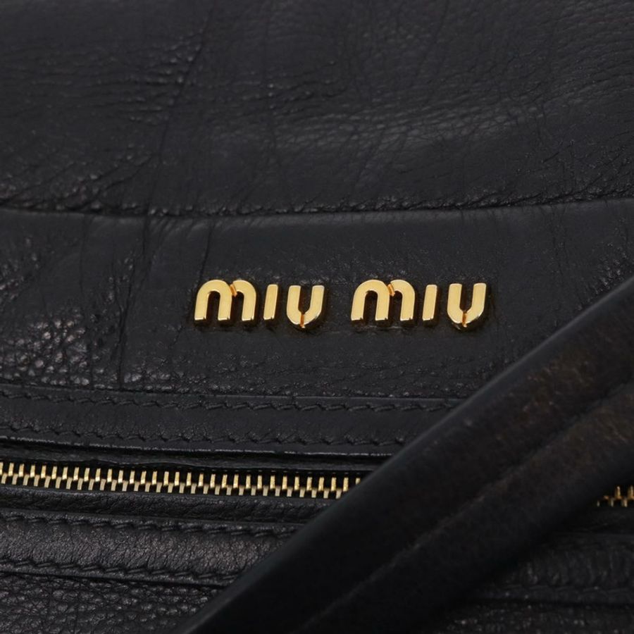 【日本直送】Miu Miu 皮革肩背包，黑色金色，兩用款，正品 187448V-20