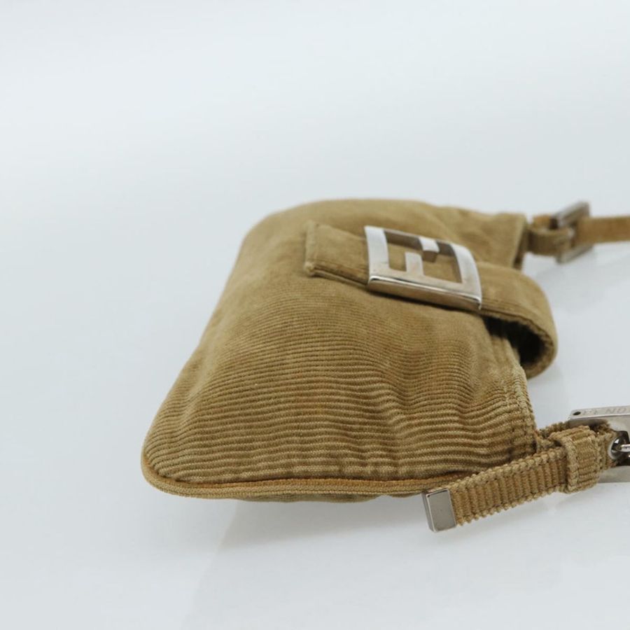 【日本直送】FENDI Mamma Baguette 單肩包 燈芯絨 棕色 銀色 正品 186467V-3