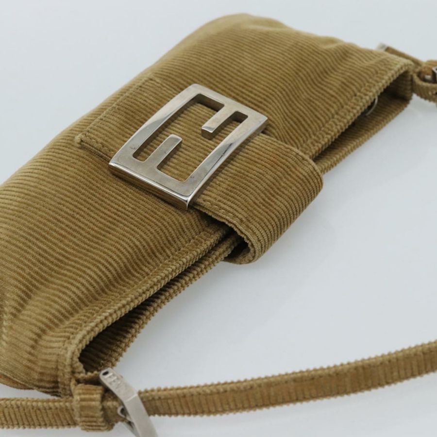 【日本直送】FENDI Mamma Baguette 單肩包 燈芯絨 棕色 銀色 正品 186467V-5
