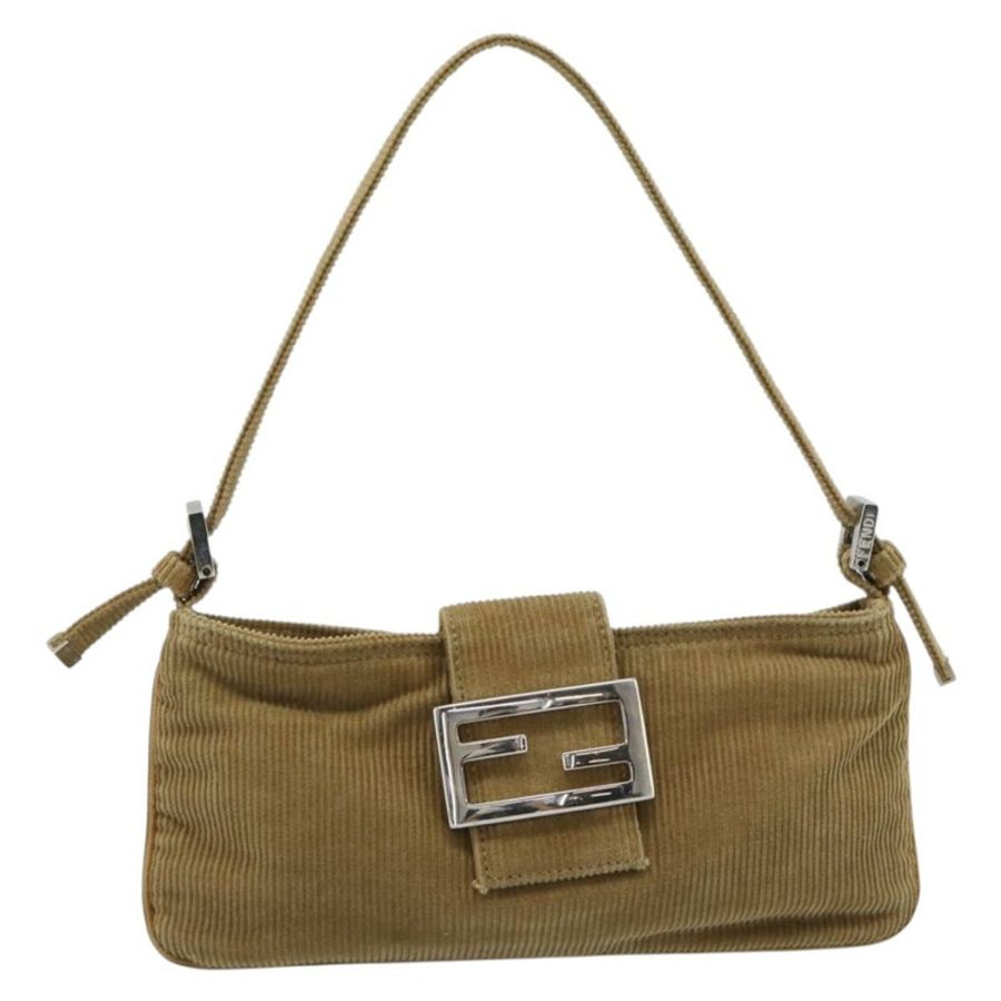 【日本直送】FENDI Mamma Baguette 單肩包 燈芯絨 棕色 銀色 正品 186467V-12