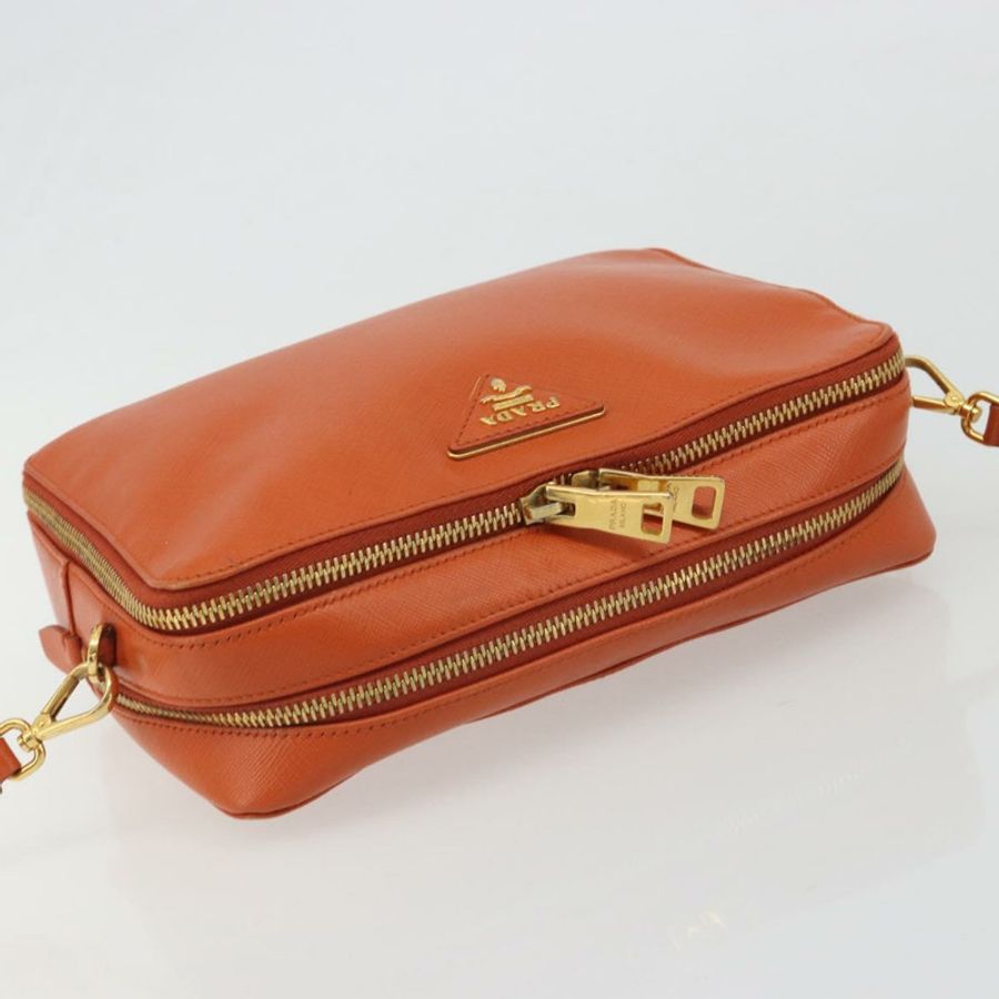 【日本直送】PRADA 肩背包 Saffiano 皮革 橙色 金色 正品 186385V-5