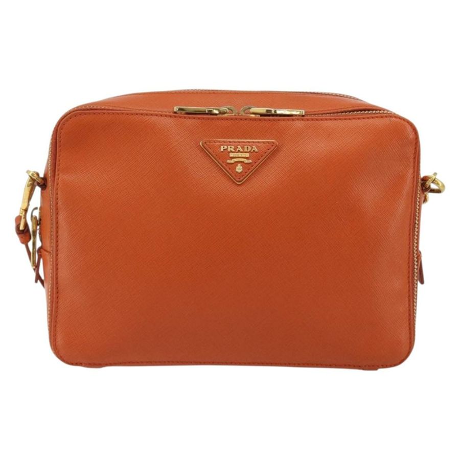 【日本直送】PRADA 肩背包 Saffiano 皮革 橙色 金色 正品 186385V-12