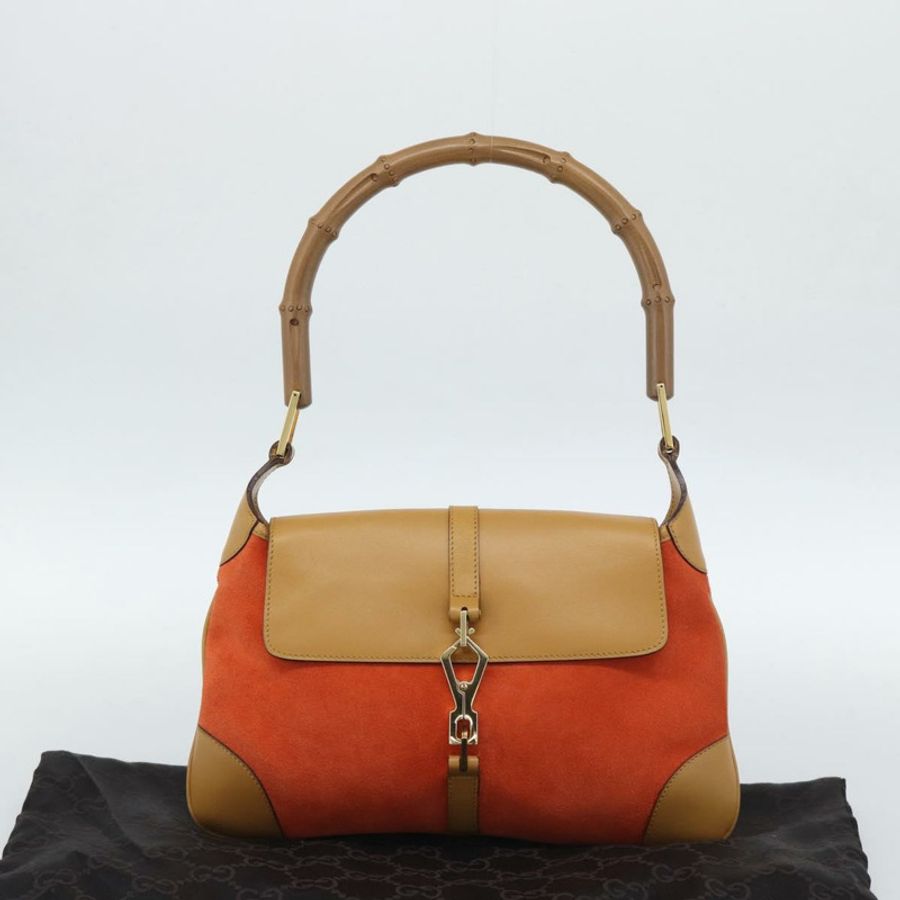 【日本直送】GUCCI 竹節單肩包 棕色金色麂皮 正品 188854V-11