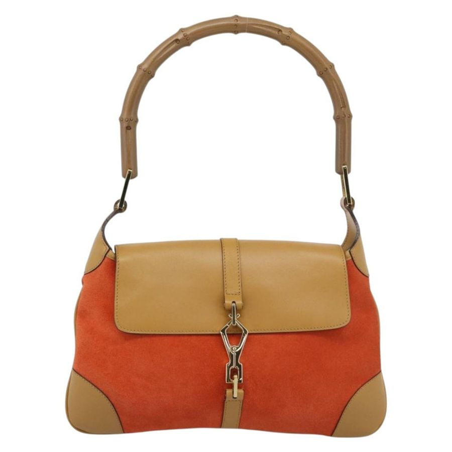 【日本直送】GUCCI 竹節單肩包 棕色金色麂皮 正品 188854V-12