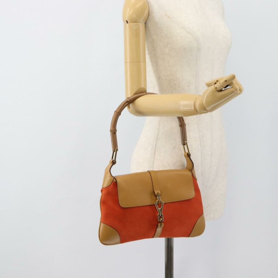 【日本直送】GUCCI 竹節單肩包 棕色金色麂皮 正品 188854V-21