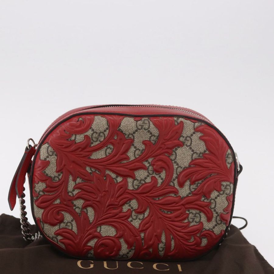 【日本直送】GUCCI GG Supreme 鏈條單肩包 PVC 紅色銀色 409535 正品 am11964V-11