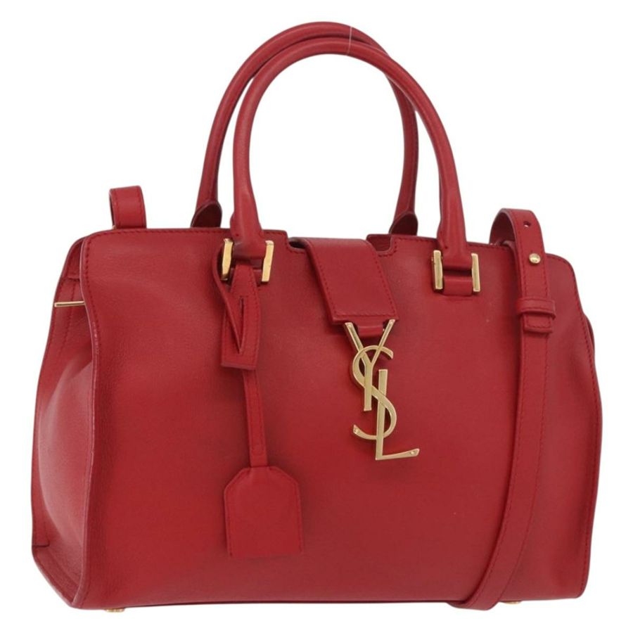 【日本直送】SAINT LAURENT Baby Cabas 手提包 皮革 2way 紅色金色 Auth ka4869V-0