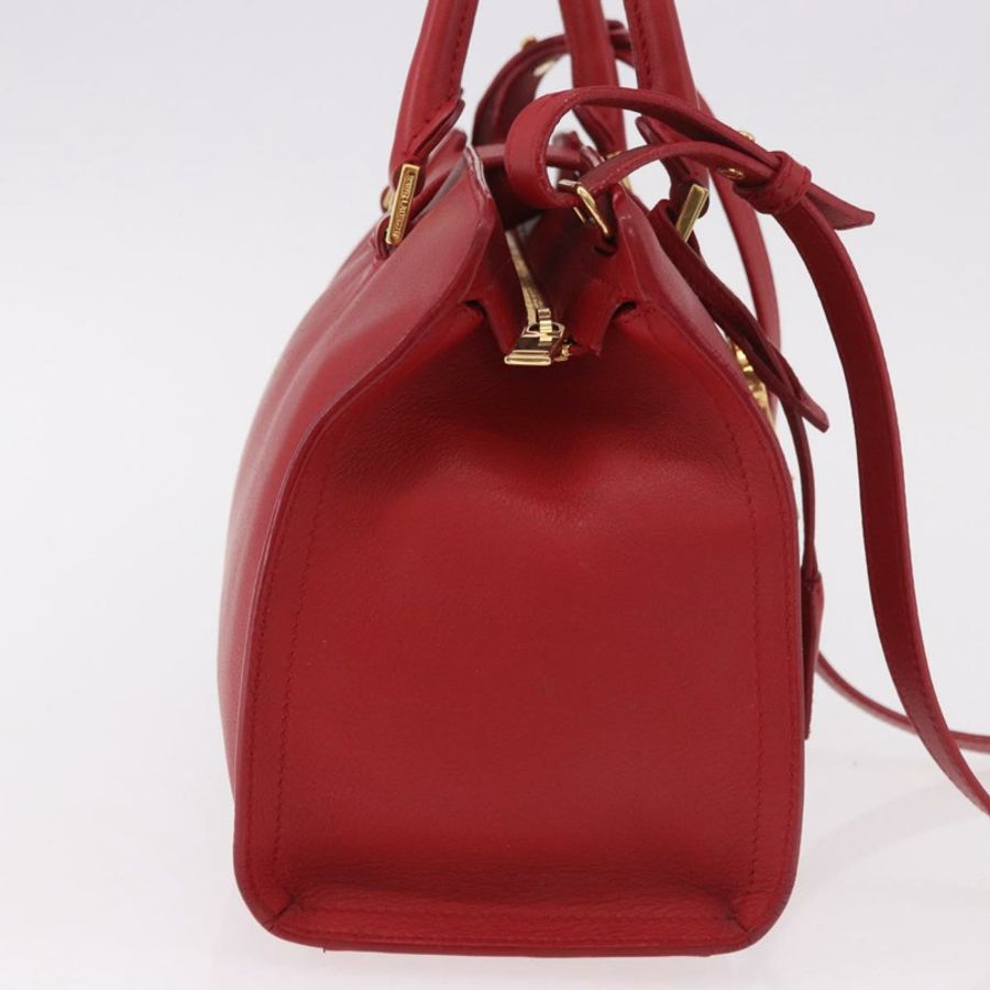 【日本直送】SAINT LAURENT Baby Cabas 手提包 皮革 2way 紅色金色 Auth ka4869V-3
