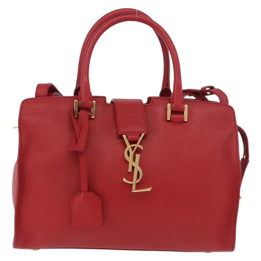 【日本直送】SAINT LAURENT Baby Cabas 手提包 皮革 2way 紅色金色 Auth ka4869V-12