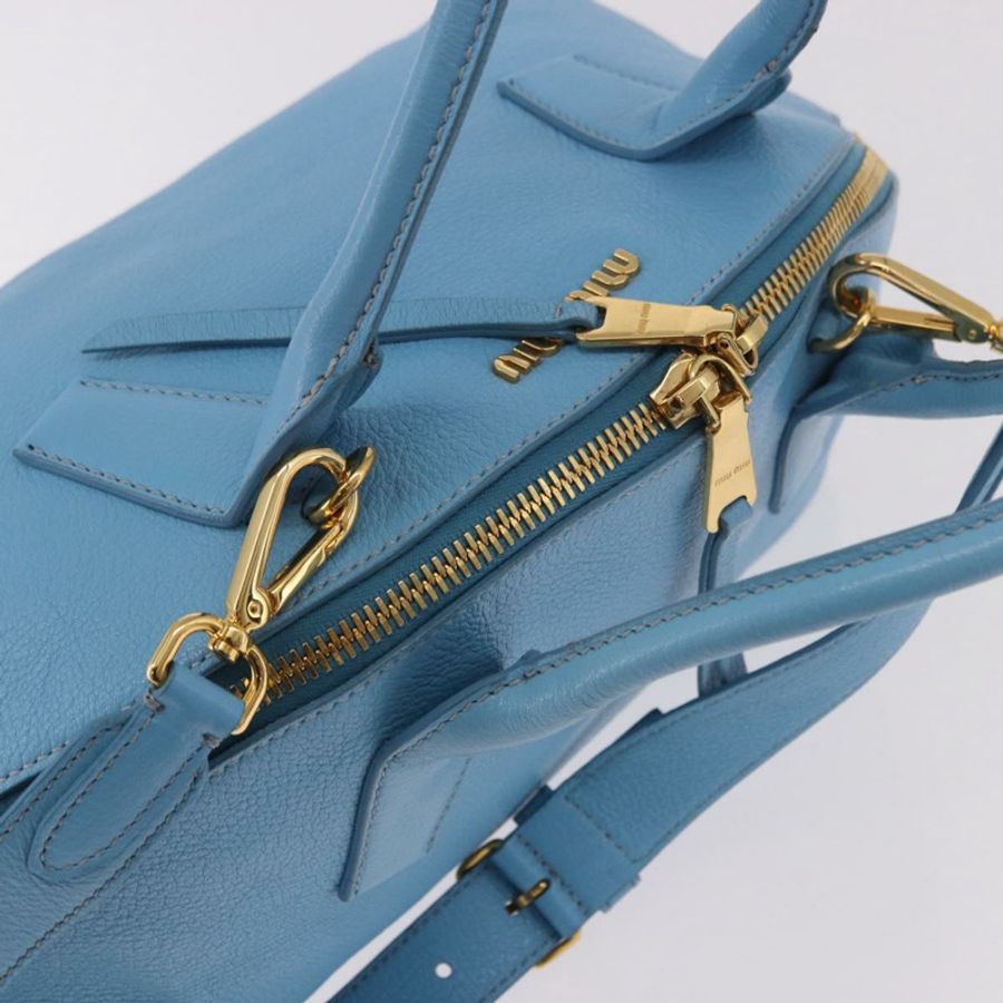 【日本直送】Miu Miu 手提包 皮革 兩用 淺藍色 金色 正品 ka4918M-5