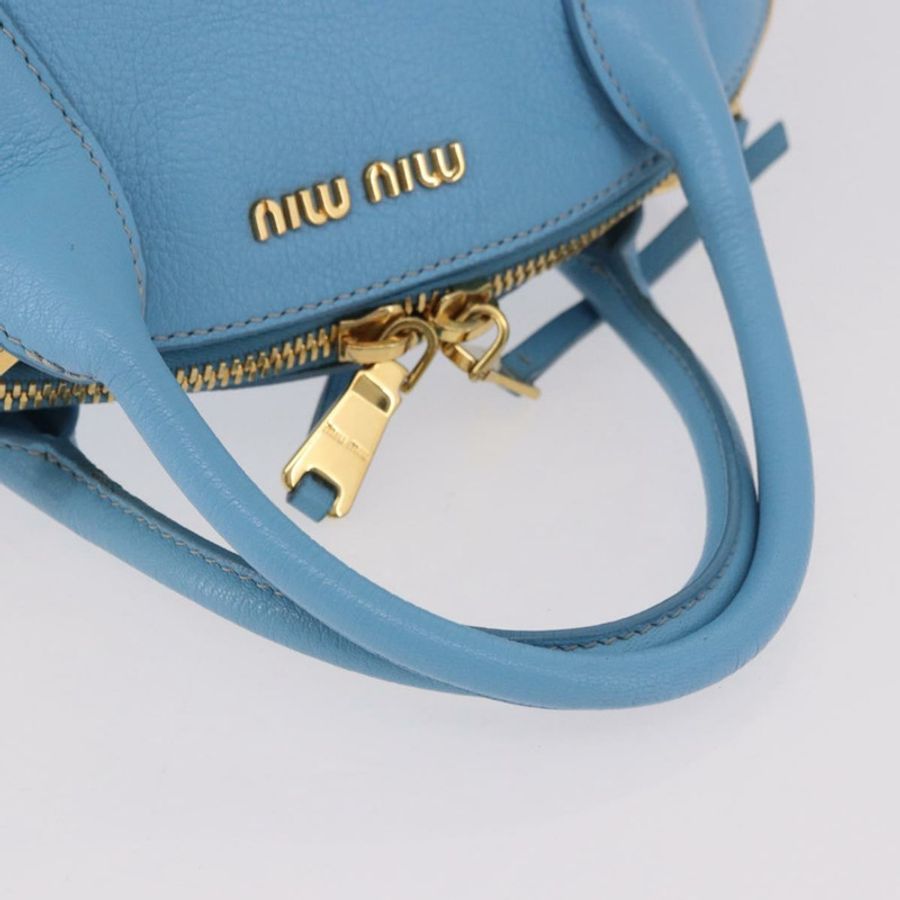 【日本直送】Miu Miu 手提包 皮革 兩用 淺藍色 金色 正品 ka4918M-6