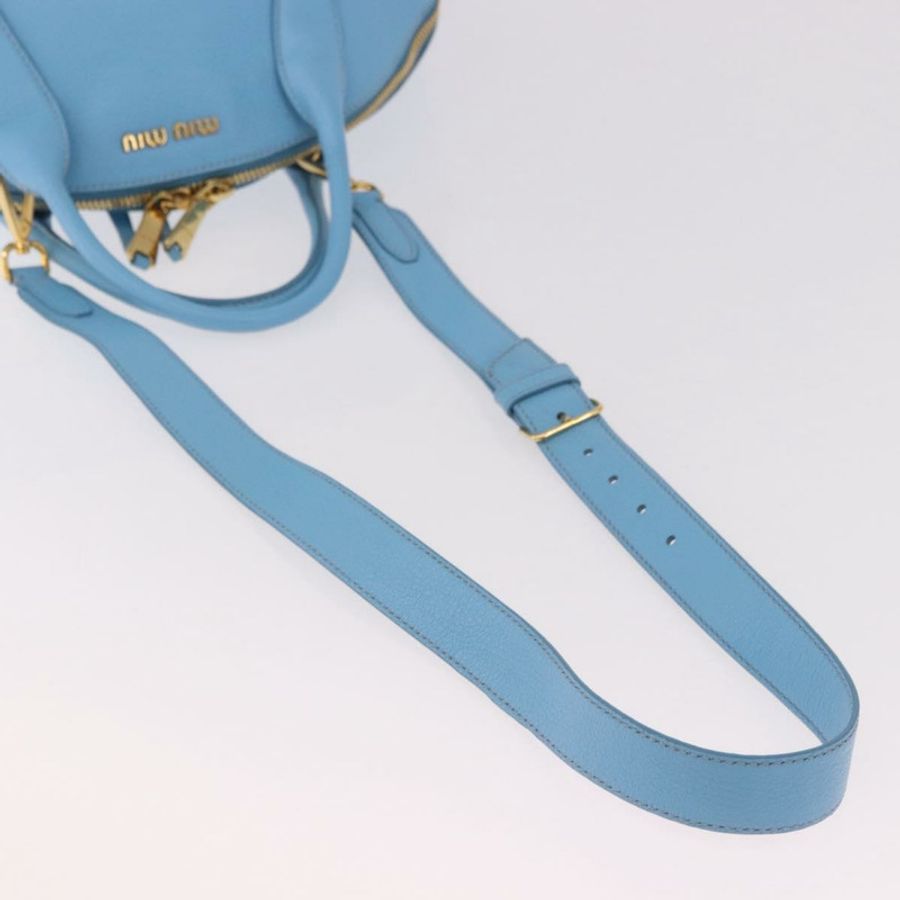 【日本直送】Miu Miu 手提包 皮革 兩用 淺藍色 金色 正品 ka4918M-7