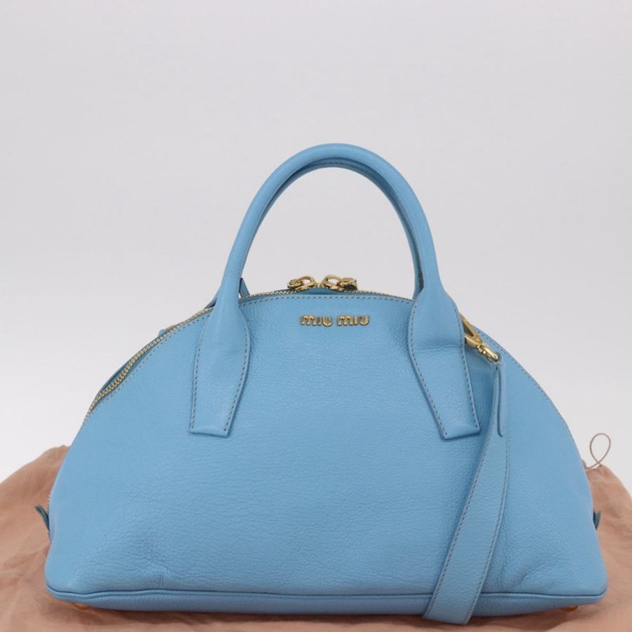【日本直送】Miu Miu 手提包 皮革 兩用 淺藍色 金色 正品 ka4918M-11