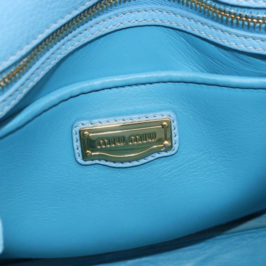 【日本直送】Miu Miu 手提包 皮革 兩用 淺藍色 金色 正品 ka4918M-20
