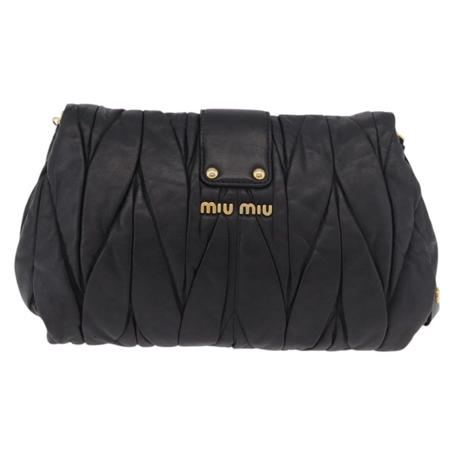 【日本直送】Miu Miu Matelasse 鏈條單肩包 皮革 黑色 金色 正品 ka4879V-1