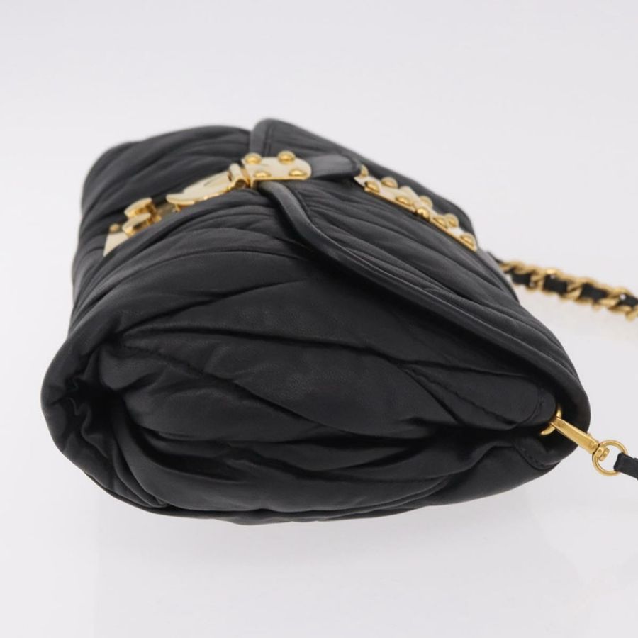 【日本直送】Miu Miu Matelasse 鏈條單肩包 皮革 黑色 金色 正品 ka4879V-2
