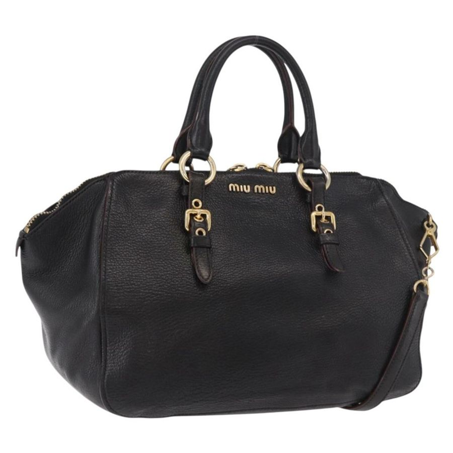【日本直送】Miu Miu 手提包 皮革 2way 黑色金色 Auth ka4877V-0