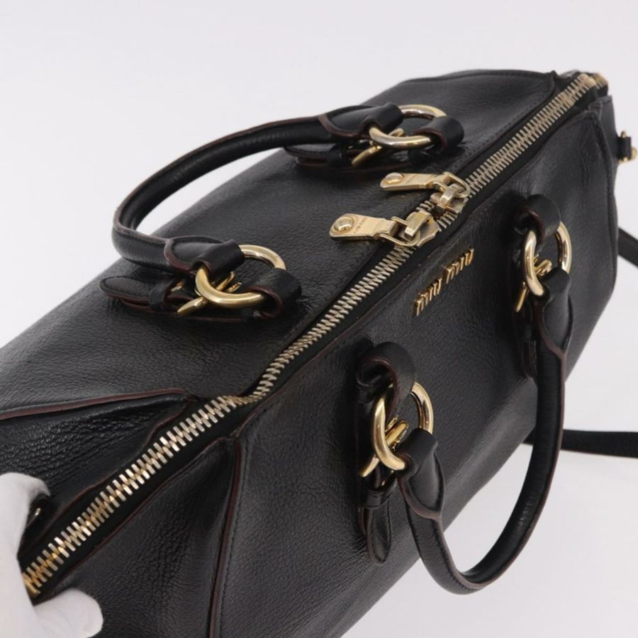 【日本直送】Miu Miu 手提包 皮革 2way 黑色金色 Auth ka4877V-5