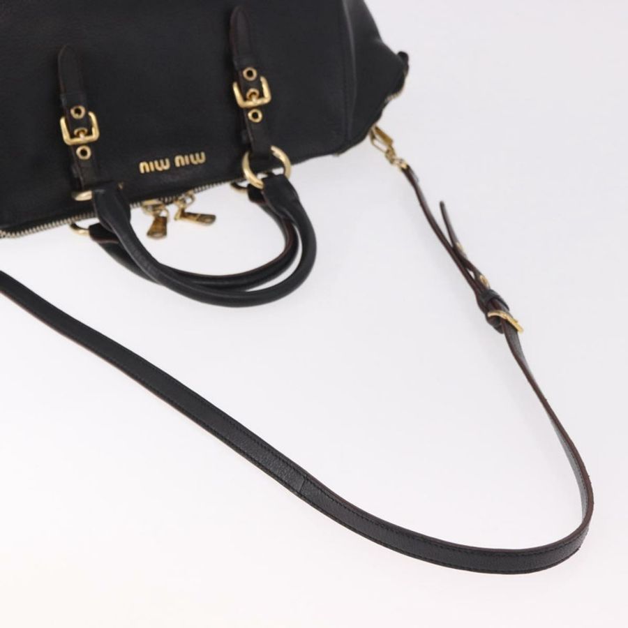 【日本直送】Miu Miu 手提包 皮革 2way 黑色金色 Auth ka4877V-7