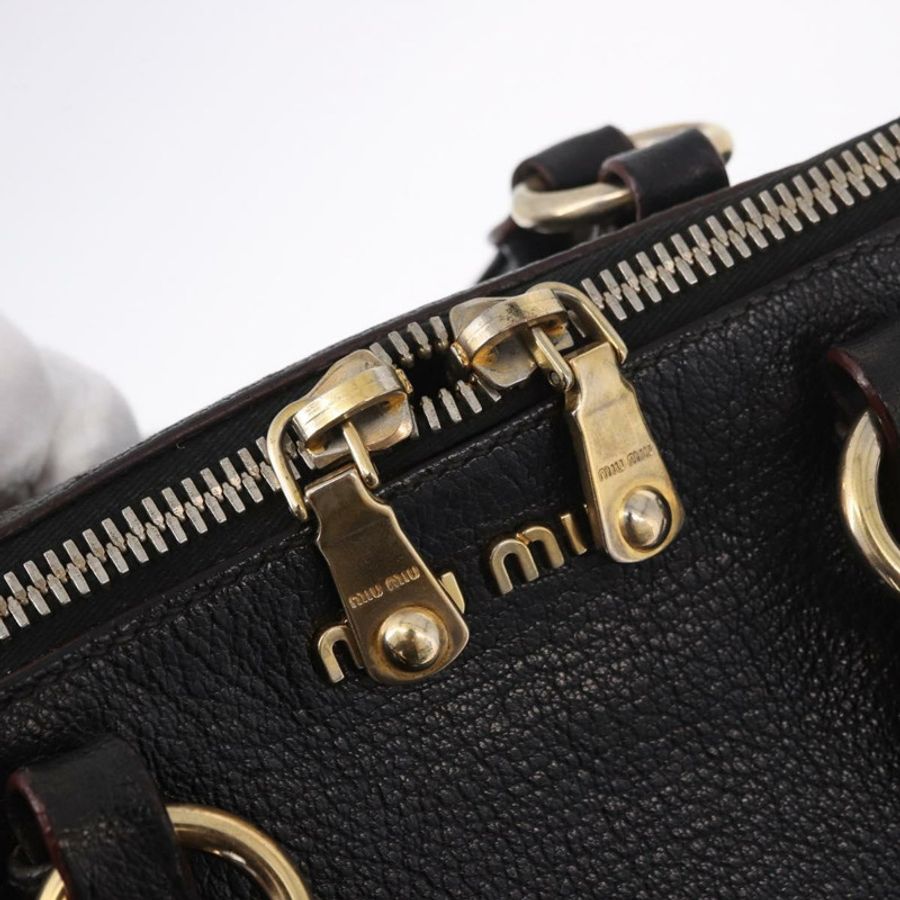 【日本直送】Miu Miu 手提包 皮革 2way 黑色金色 Auth ka4877V-9
