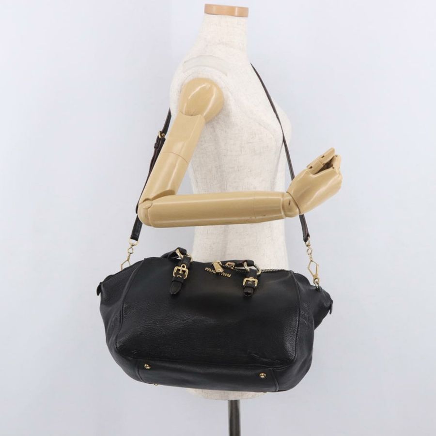 【日本直送】Miu Miu 手提包 皮革 2way 黑色金色 Auth ka4877V-24