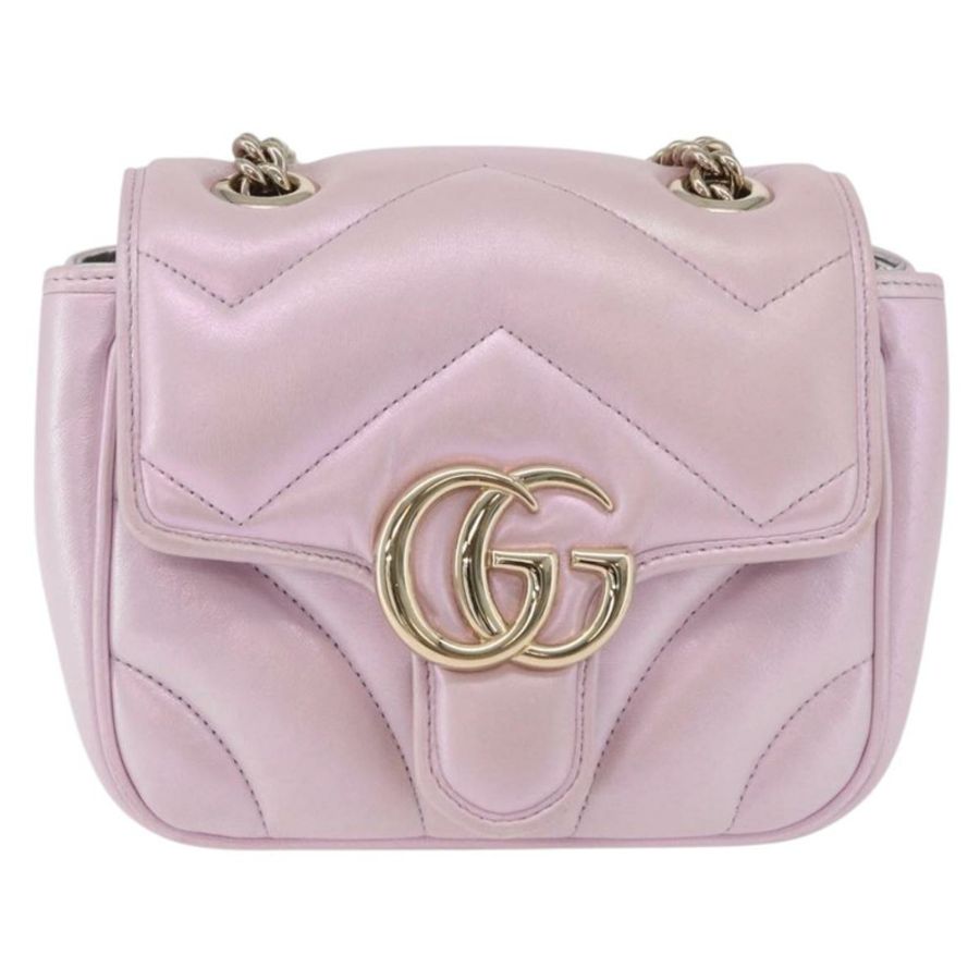 【日本直送】GUCCI GG Marmont 鏈條單肩包 皮革 粉紅金 739682 正品 ka4883M-12