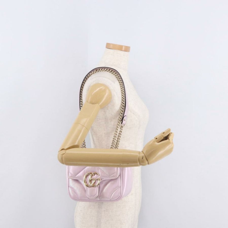 【日本直送】GUCCI GG Marmont 鏈條單肩包 皮革 粉紅金 739682 正品 ka4883M-22