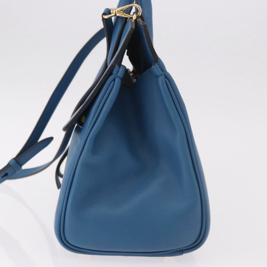 【日本直送】Salvatore Ferragamo Gancini Studio 手提包 皮革 2way 藍色金色 Auth ka4871V-2