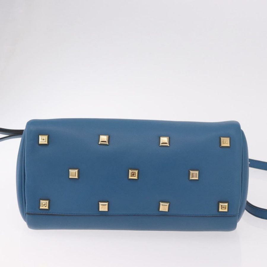 【日本直送】Salvatore Ferragamo Gancini Studio 手提包 皮革 2way 藍色金色 Auth ka4871V-4