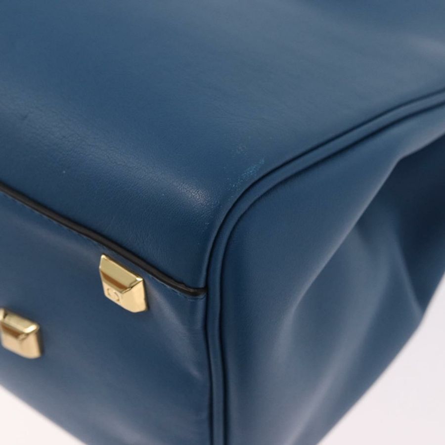 【日本直送】Salvatore Ferragamo Gancini Studio 手提包 皮革 2way 藍色金色 Auth ka4871V-17